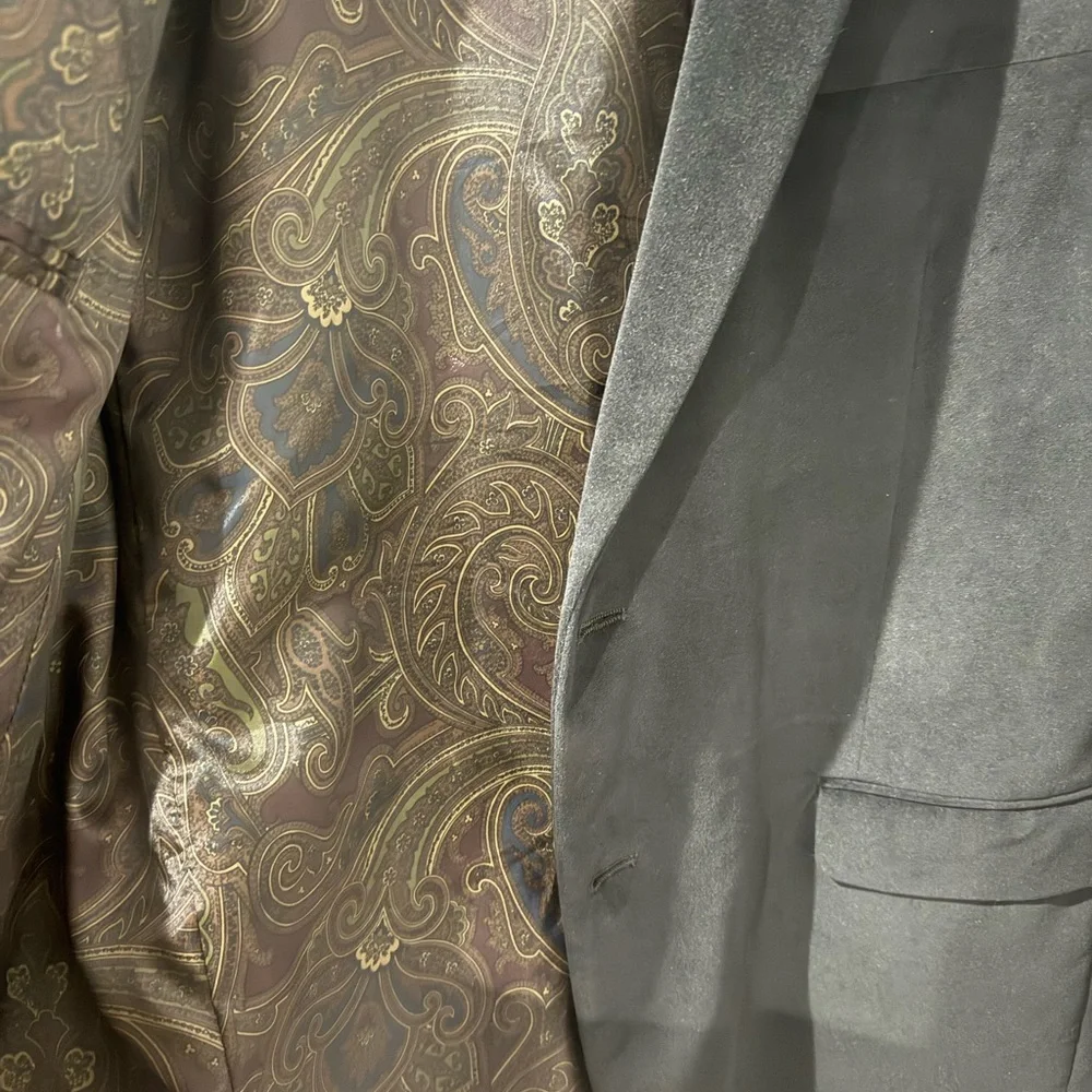 Lauren Ralph Lauren Faux‎ Suede Blazer Mens 43R Black Sport Coat Paisley Lined